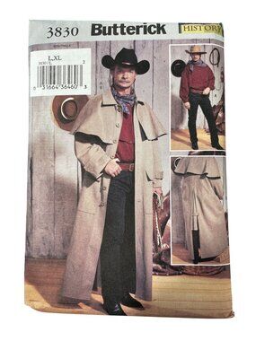 Y2K Butterick 3830 Cowboy Duster Coat Size Large-XL Sewing Pattern Jacket UNCUT